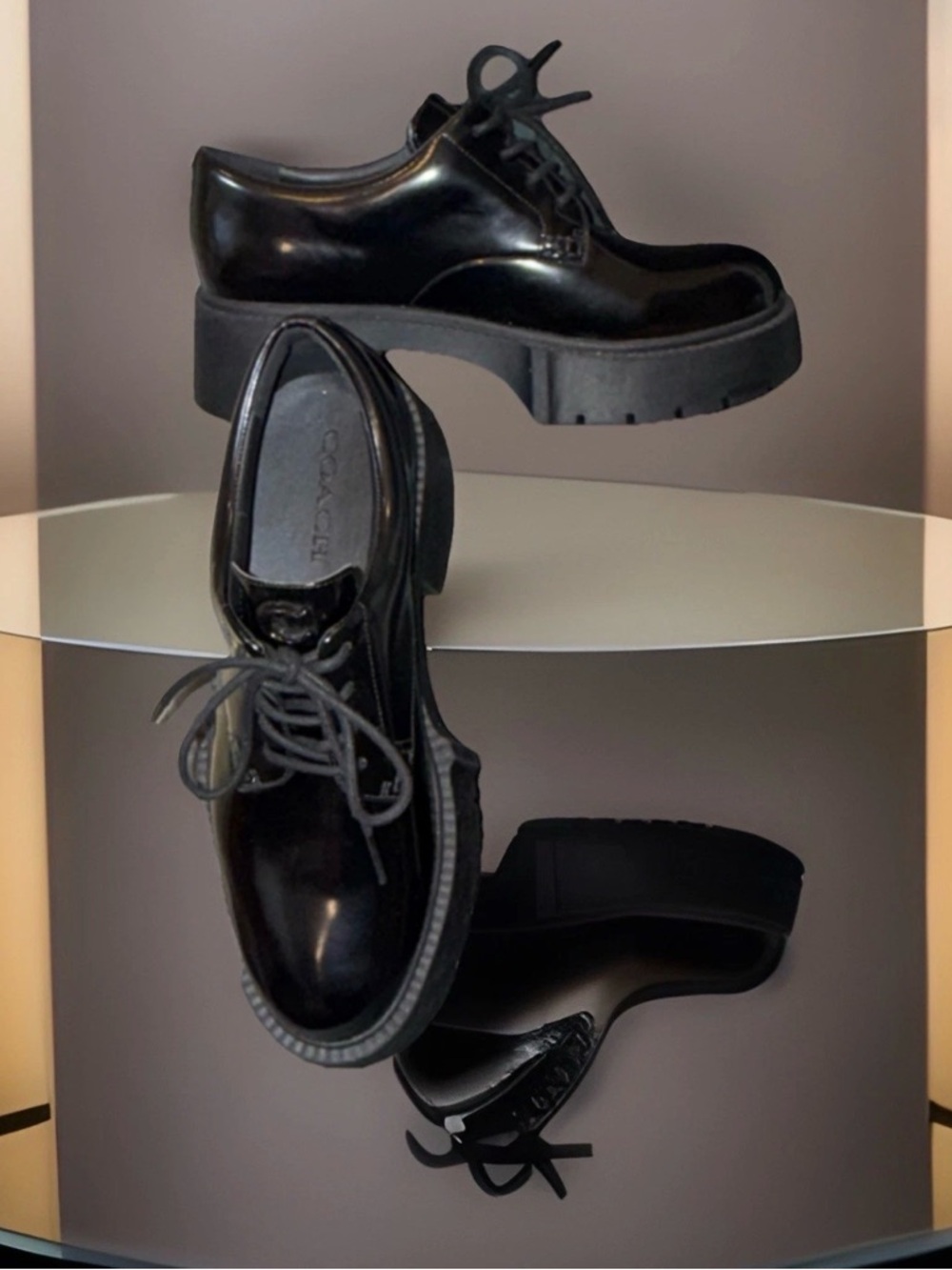 Coach Lyla Platform Derby CZ620 Black Leather Lace-Up Dress Shoes Women’s US 10